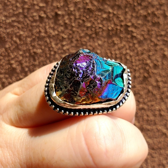 New Rainbow Titanium Crystal Quartz 925 Silver Statement Ring. - Picture 6 of 12